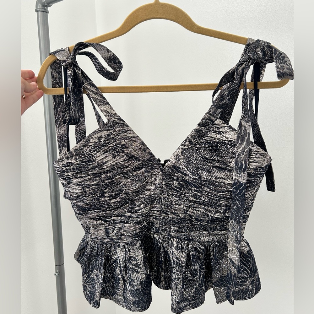 NWT Ulla Johnson Silk Lamé Leonara Top - 6 - Navy/Pewter
